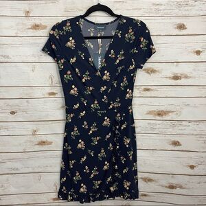 Modcloth Navy Blue Floral Surplice faux Wrap Dress NWT